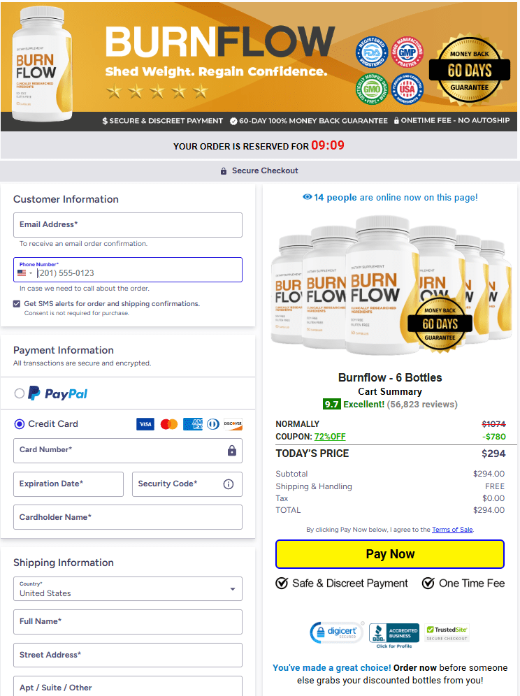 Burn Flow order page